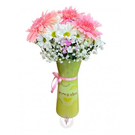 Vazoda Gerbera ve Papatya Aranjmanı